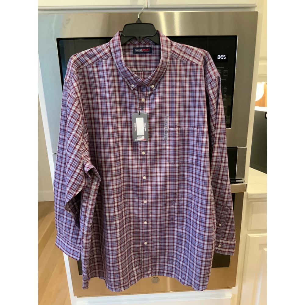Roundtree & Yorke Travel-smart button down shirt 4XT plaid